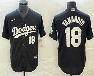 Mens Los Angeles Dodgers #18 Yoshinobu Yamamoto Number Black Turn Back The Clock Stitched Cool Base Jersey1